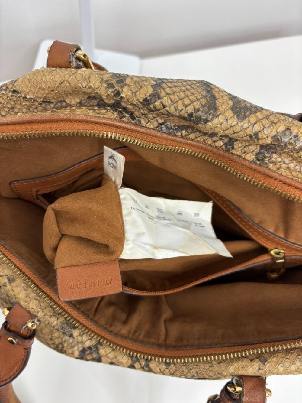 MCM Brown Python Snakeskin Leather Top Handle Satchel Shoulder Bag - Picture 8 of 8